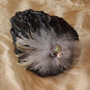 Chic Pewter gray velvet feathered facinator